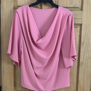 Elegant Soft Pink Drape Neck Blouse
